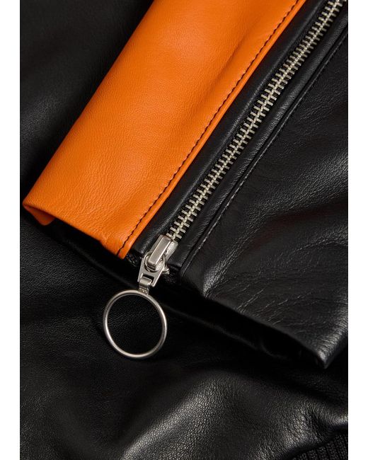 AN-Y1 Black Biker Padded Colour-Blocked Leather Jacket