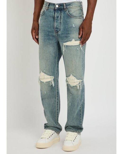 Amiri Blue Mx1 Ripped Straight-Leg Jeans for men