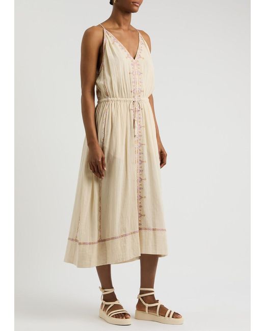 Isabel Marant Natural Siana Embroidered Cotton-Voile Midi Dress
