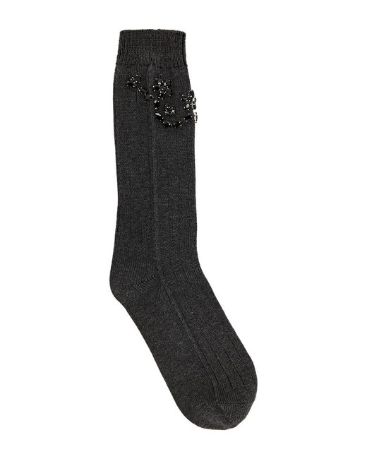 Simone Rocha Black Crystal-Embellished Cotton-Blend Socks