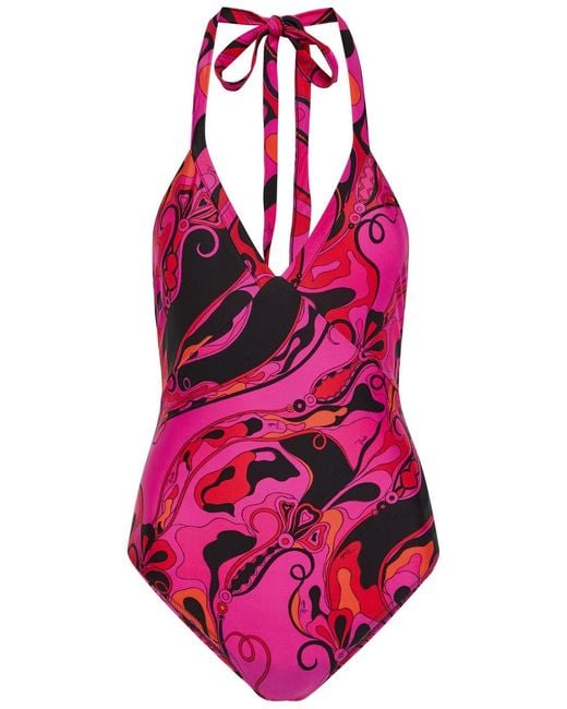 Emilio Pucci Pink Printed Halterneck Swimsuit