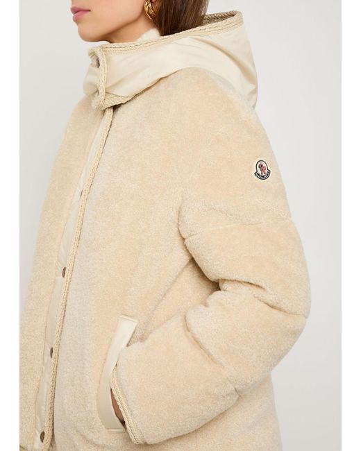 Moncler Natural Ciboulette Braided-Trim Padded Fleece Parka Coat