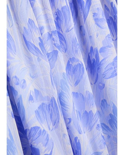 Rixo Blue Abi Floral-Print Chiffon Maxi Dress