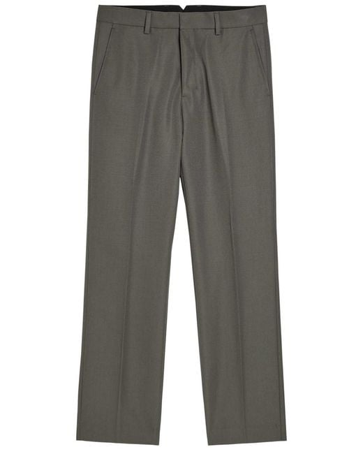 AMI Gray Straight-Leg Wool Trousers for men