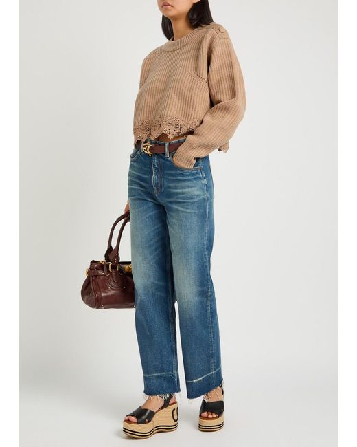 Chloé Natural Lace-Trim Wool And Cashmere-Blend Jumper