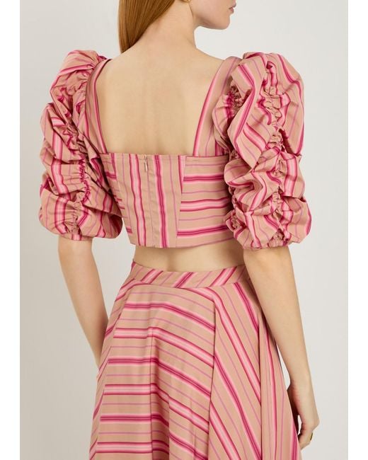 Thierry Colson Pink Misia Striped Puff Sleeve Cotton Top