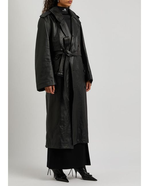 Balenciaga Black Cocoon Leather Trench Coat