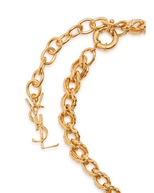 Saint Laurent Metallic Logo Chain Brass Necklace