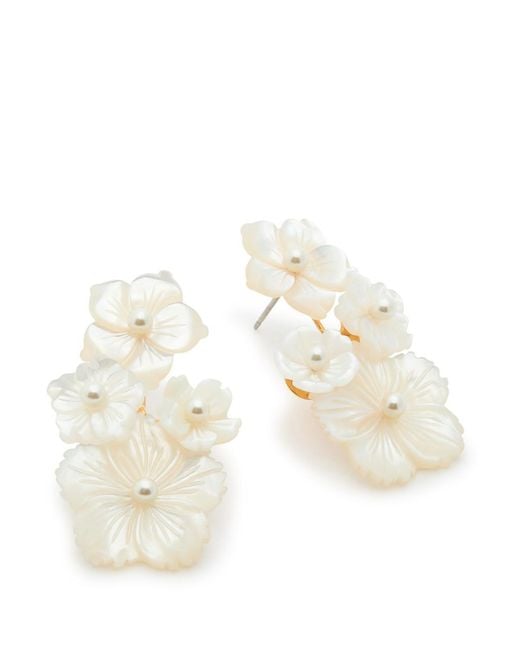 Jennifer Behr White Avani-Embellished 18Kt-Plated Drop Earrings