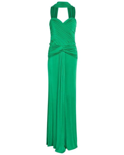 The New Arrivals Ilkyaz Ozel Green Amanda Stretch-Jersey Maxi Dress