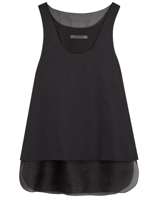 Voranida Black Kaia Layered-Effect Cotton-Poplin Top