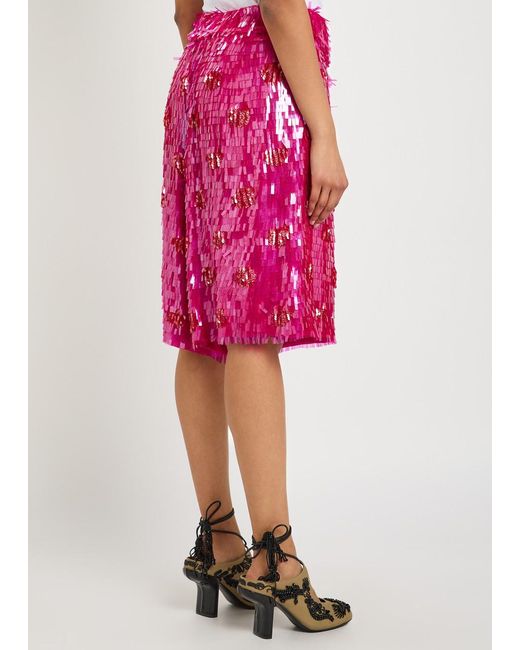 Dries Van Noten Red Pomy Sequin-Embellished Polka-Dot Silk Shorts