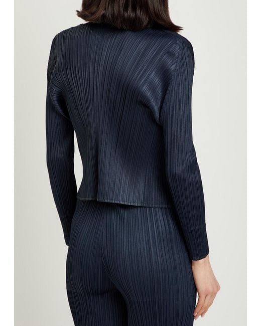 Pleats Please Issey Miyake Blue Pleated Woven Cardigan