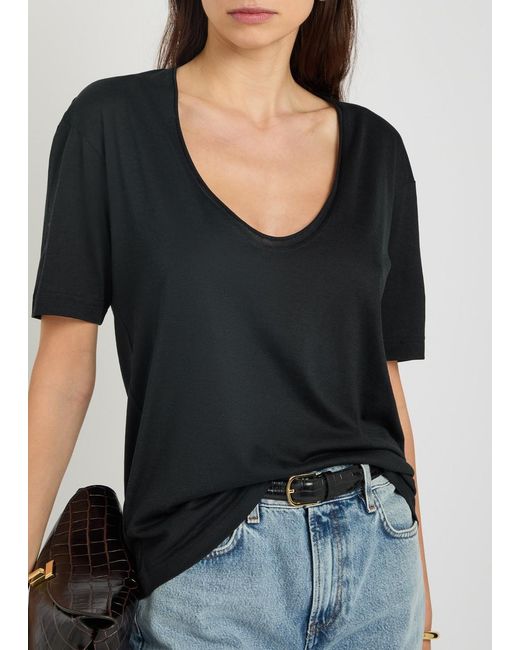 Totême Black Scoop-Neck Cotton And Silk-Blend T-Shirt
