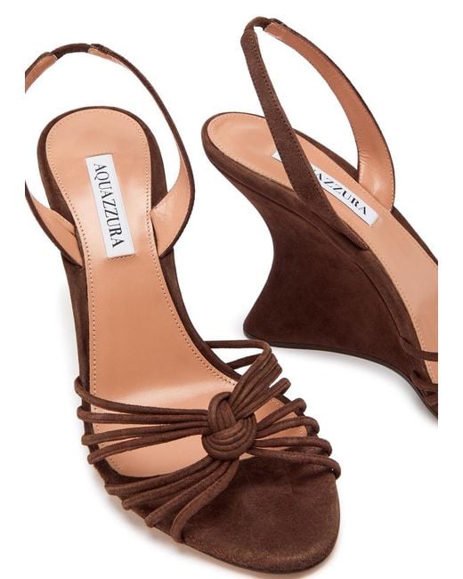 Aquazzura Brown Serenity 95 Suede Wedge Sandals