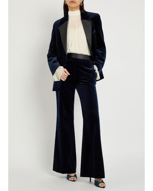 Victoria Beckham Blue Alina Flared-Leg Velvet Trousers