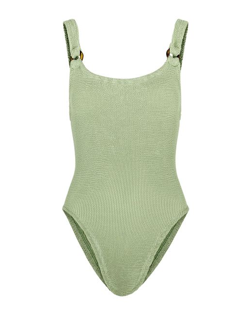 Hunza G Synthetic Domino Sage Seersucker Swimsuit in Green | Lyst UK