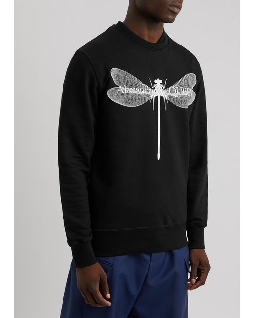 Alexander McQueen Black Dragonfly Printed Cotton Sweatshirt for men