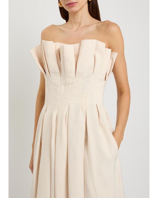 Khaite Natural Claude Pleated Woven Midi Dress