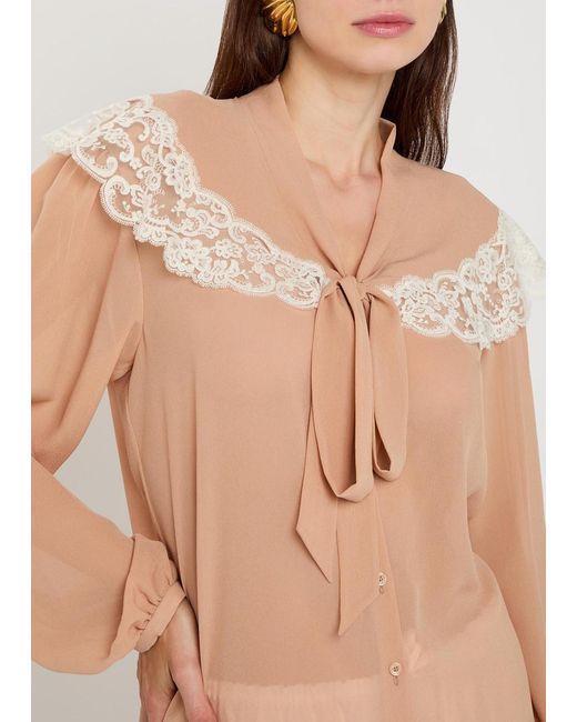 Chloé Natural Lace-Trim Silk-Georgette Blouse