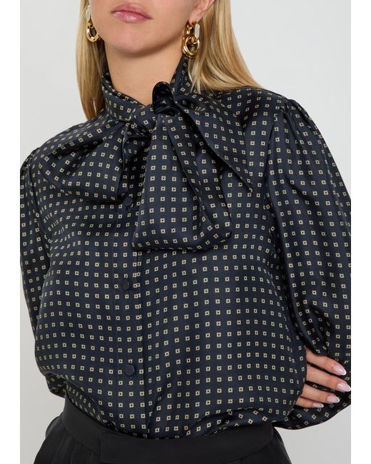 Saint Laurent Black Patterned Silk Blouse