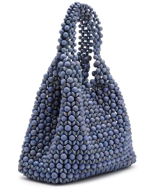 Aranaz Blue Flora Beaded Top Handle Bag