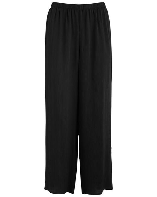 Eileen Fisher Black Cropped Wide-Leg Silk Trousers