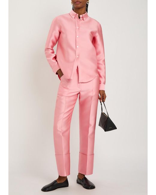 Calvin Klein Pink Eva Turn-Up Duchess-Satin Trousers