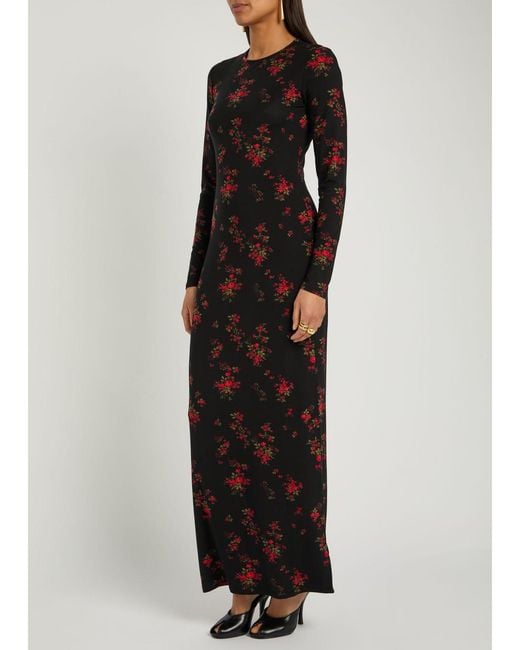 Reformation Black Tommie Floral Stretch-Jersey Maxi Dress