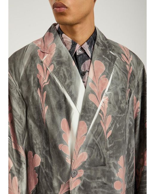 Dries Van Noten Gray Reuben Printed Cotton-Poplin Coat for men