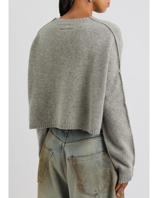 Acne Gray Cropped Wool-Cashmere Crew-Neck Jumper