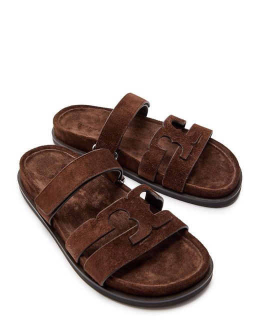 Tory Burch Brown Ines Sport Brushed Suede Sliders