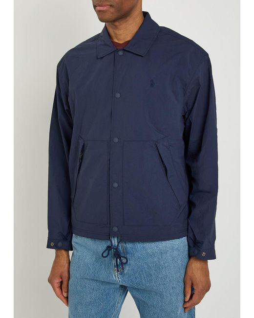 Polo Ralph Lauren Blue Logo-Embroidered Crinkled Shell Windbreaker Jacket for men