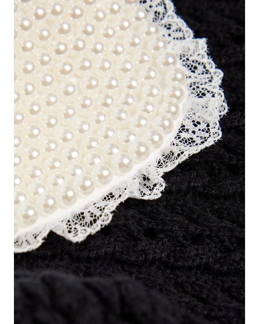 Alice + Olivia Black Chase Puff Faux Pearl-Embellished Cotton-Blend Top