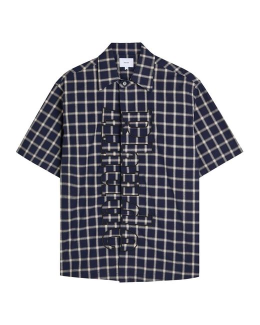 Rhude Blue Center Logo Button Up Shirt for men