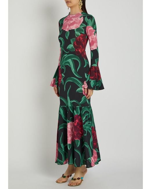 LaDoubleJ Green Alba Floral-Print Stretch-Jersey Maxi Dress