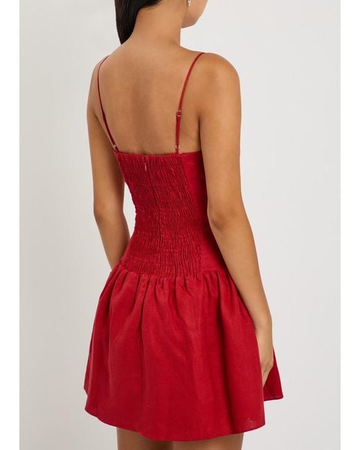Faithfull The Brand Red Uma Linen Mini Dress