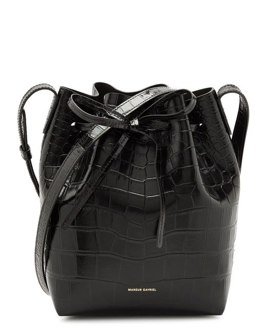 Mansur Gavriel Black Mini Crocodile-effect Leather Bucket Bag