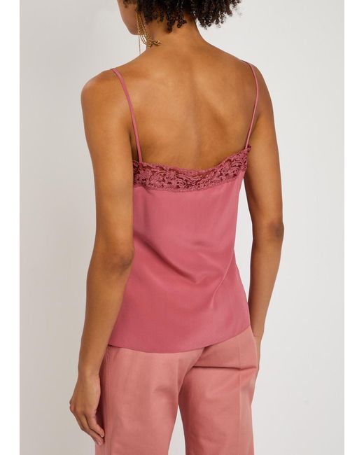 Chloé Pink Lace-Trimmed Silk Crepe De Chine Top