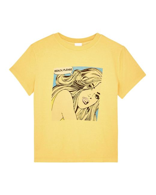 Re/done Yellow Beach Please Printed Cotton T-Shirt