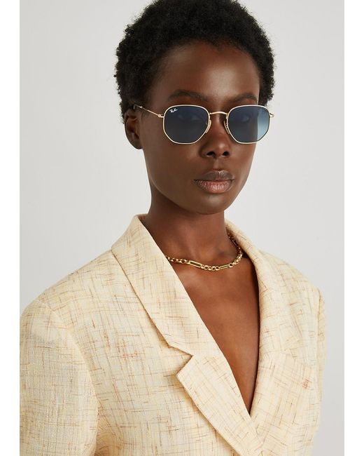 Ray-Ban Blue Tone Oval-Frame Designer Sunglasses, Sunglasses, Lenses, Metal, Transparent Tips, Designer Sunglasses, 100% Uv Protection