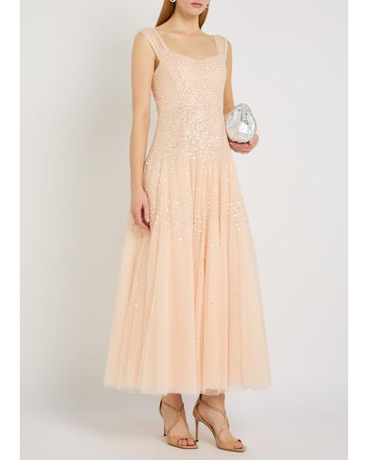 Needle & Thread Natural Sunrise Sequin-Embellished Tulle Gown