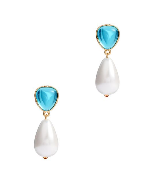 Kenneth Jay Lane Blue Crystal And Pearl-embellished Drop Earrings