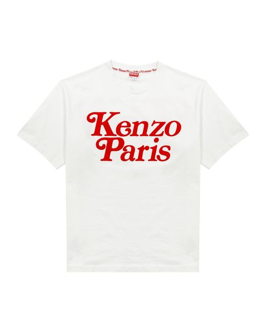 KENZO White Verdy Logo-flocked Cotton T-shirt for men