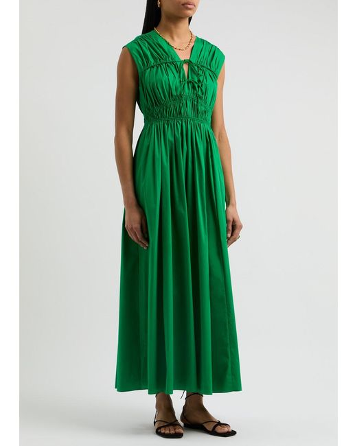 Diane von Furstenberg Green Gillian Ruched Cotton-Blend Maxi Dress