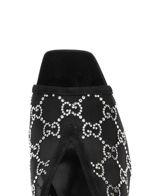 Gucci Gray Tom 90 Crystal-embellished Suede Mules