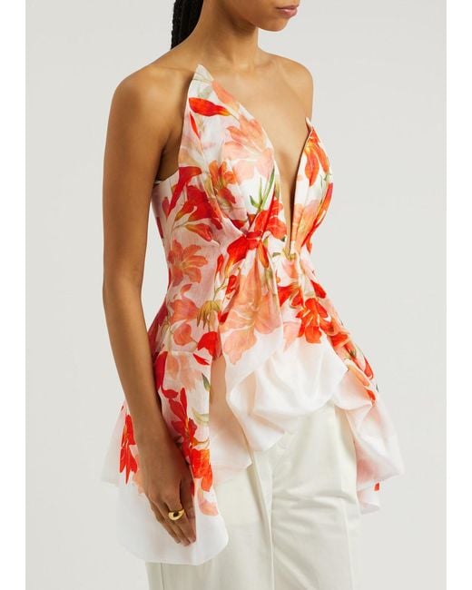 Zimmermann Red Tranquility Floral-Print Organza Top