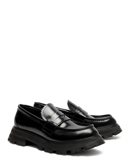 Alexander McQueen Black Wander Glossed Leather Penny Loafers