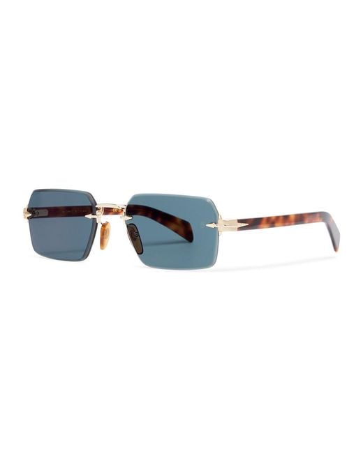 David Beckham Blue Rectangle-frame Rimless Sunglasses for men