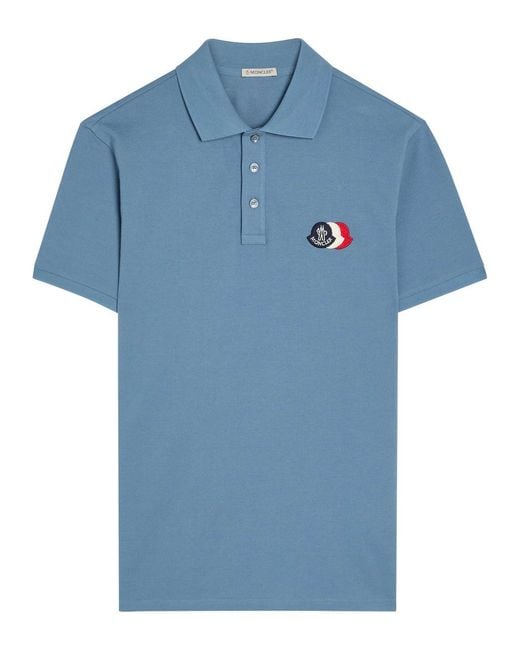 Moncler Blue Logo-Appliquéd Piqué Cotton Polo Shirt for men